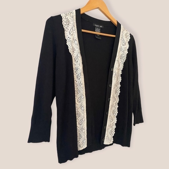 August Silk Black White Lace Cardigan - Picture 2 of 6